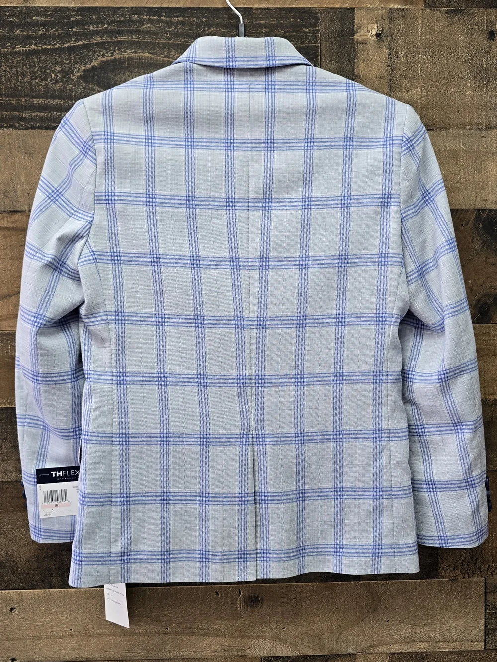 Boys Coat TOMMY-HILFIGER THFLEX Light Blue Windowpane Plaid Sport Blazzer Size10